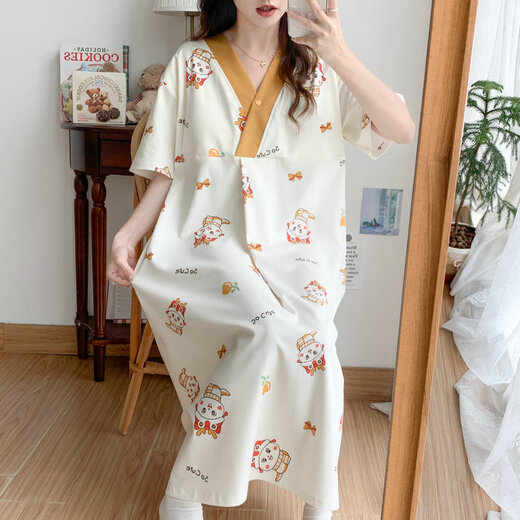 Cao Jingjia Sommer kurzärmelige schwangere Frauen Nachthemd mit Brustpolster Schwangerschaft Pyjamas 2025 Neue Style-Krankenhäuser können beim Betreten des Kreislaufraums qSy16820 kurzärmelige Rock 3xL Größe empfohlenes Gewicht 148-180jin [Jin Equals Equals 0,5 kg] tragen.