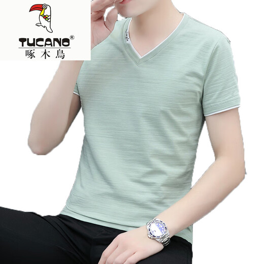 Woodpecker (Tucano) High-End-Herren-Kurzärmel-T-Shirt V-Ausschnitt Summer Brand Slim Cotton Boy's halbärmelte lässige und vielseitige Kleidung. White 691-Modelle M empfohlen 90-100 Jin [Jin entspricht 0,5 kg]