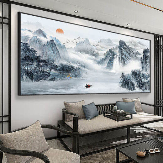 
New Chinese style living room sofa background wall mural 3D three-dimensional decorative painting office landscape Chinese painting landscape hanging painting CT-3887-backed back 300*120 glossy crystal porcelain black aluminum frame