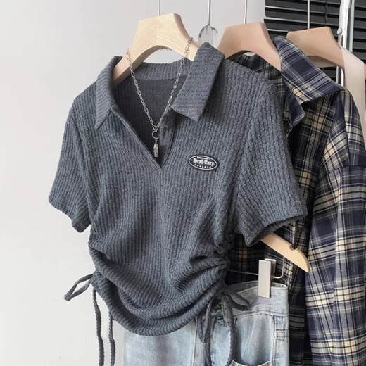 Zi Xinyue [3895 People Collect] Camisa de manga corta del hombro del collar de escote de estilo estadounidense para mujeres en verano nuevas correas plisadas con cordón delgado y delgada tapa de albaricoque-(nuevo estilo no piloto) Summer nuevo S adecuado para [60-85Jin [Jin equivale a 0.5 kg]] de buena calidad] de buena calidad de buena calidad.