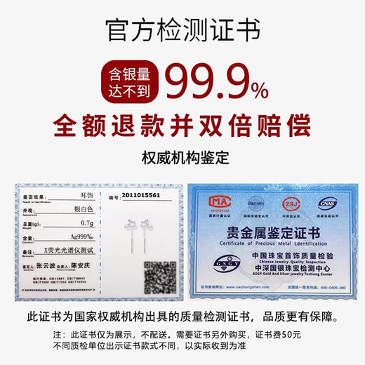 QMXD sterling silver 999 pure silver pearl cherry ear wire women's ear pierced earrings earrings 2025 new imitation pearl gift 999 silver cherry ear wire pair