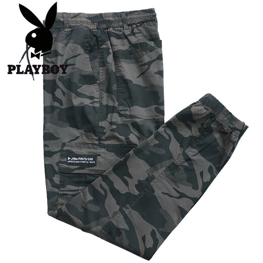 Playboy (Playboy) Frühlings-, Sommer- und Herbst-Stretchhosen für Männer lose und vielseitige trendige Fußbeine Beine Tarn Tarnung Arbeitspants Casual Hosen Arbeitsschutz Arbeitshose Herrenkleidung 829 Militärs grünes Sommerkleidung sechs Taschen gebundene Beine dünne Modell XL Nr. 175 (120jin [Jin gleich 0,5 kg] -140jin [Jin Equalle 0,5 kg].