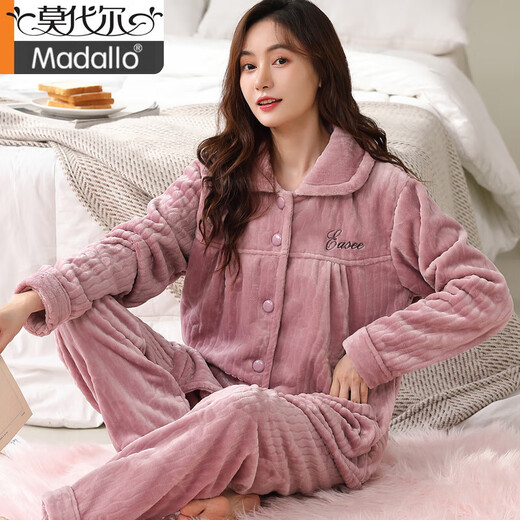 莫代尔加肥加大码加厚法兰绒中老年睡衣珊瑚绒家居服套装200斤女秋冬季 761#深豆沙 加大3XL 码【建议160-180斤】