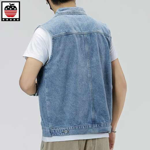 
AEMAPE Apple Spring and Summer New Working Denim Vest Men's Japanese Trendy Brand Loose Light Color Large Size Sleeveless Vest Jacket 6232# Light Blue M (Suggested 115-130Jin [Jin equals 0.5 kg])