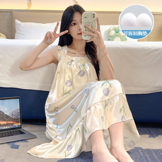 单南卫睡裙女夏季自带胸垫冰丝凉感吊带睡衣夏天女士甜美可爱家居服春秋 3887【不可拆胸垫】 L 【95-120斤】