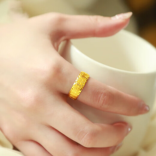 Fuxifengfu gold ring for men and women, pure gold 999 live Baifu gold ring, solid 18.86 grams