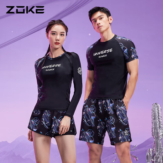 洲克（ZOKE）新品男士泳衣分体长袖防晒情侣温泉短袖冲浪衣五分两件沙滩裤 沙滩裤黑灰水黑平角 12350 2XL