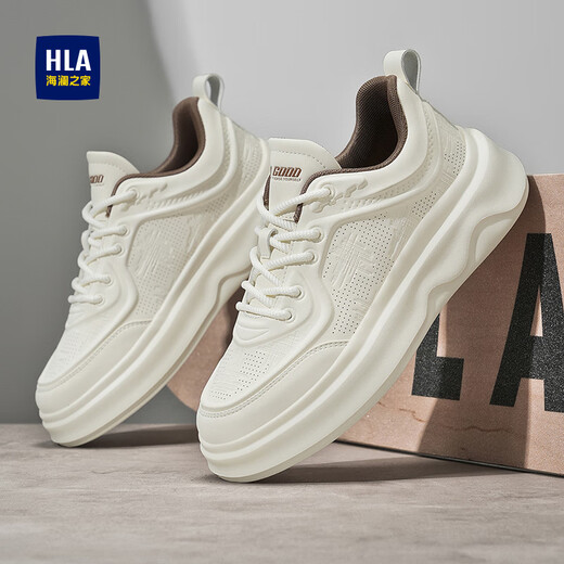HaiLan Home (HLA) men's shoes summer 2025 new casual board shoes anti-odor and breathable white shoes lightweight non-slip high-rise shoes men's white-breathable punching 42