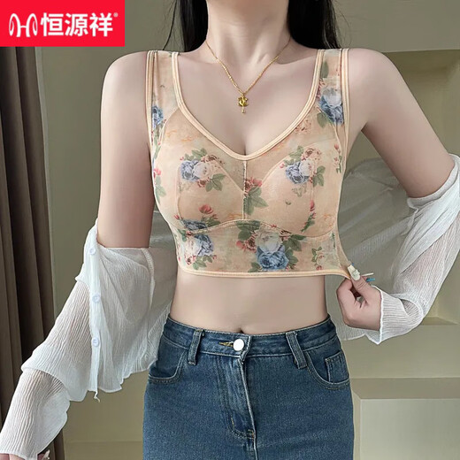 恒源祥网纱印花妈妈款内衣女夏季薄款无钢圈聚拢收副乳大码美背无痕文胸 黑色+肤色-超值2件装【3天】 4XL 2L 建议95-115斤