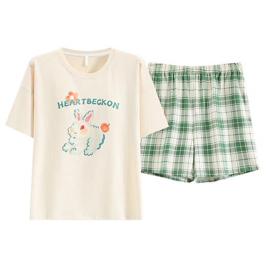 Jiaocaimeng pajamas with breast pads for women summer 100% cotton short-sleeved cartoon girls students and teenagers home wear set QM1355 (with breast pads) 100% cotton M ladies (recommended 80-95Jin Jin equals 0.5 kg)