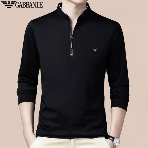 Falamone Armani T-shirt à manches longues pour hommes Automne et hiver décontracté plus collier de support chaud en velours mi-ferme