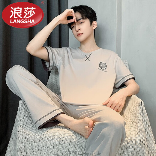 浪莎（LangSha）睡衣夏天男2024新款夏季薄款纯棉短袖长裤家居服春秋青年大码套装 #XF-3923 优质款 L 【100-125】斤