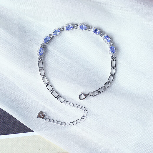Mori uses high-quality colored gemstones, natural tanzanite sterling silver inlaid bracelet for women, crystal colored gemstones, finely crafted silver jewelry, loose stone about 3*5MM, randomly sent one tanzanite