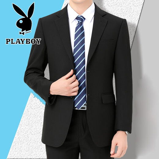 Playboy (PLAYBOY) high-end wool suit suit for young and middle-aged men, complete set of non-iron business suit, groom style, professional and casual formal suit, navy blue two-button single suit L 170 size