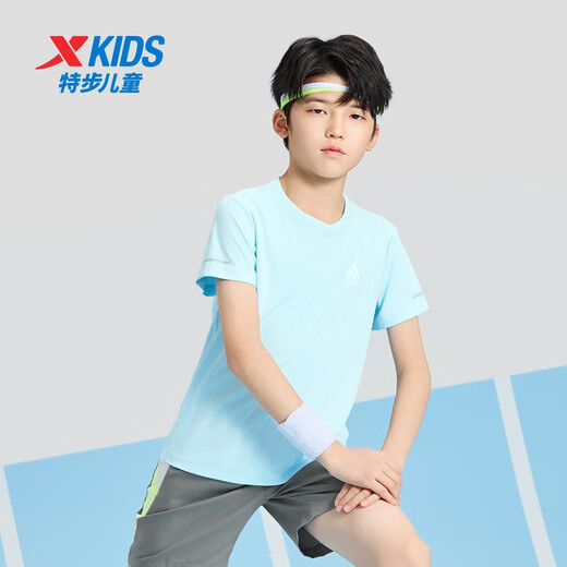 XPEP (XPEP) Pull à manches courtes d'été pour enfants pour les garçons d'enfants de taille T courts t-midiums respirants et confortables sports et t-shirts décontractés Bleu ciel [9215] 150 cm
