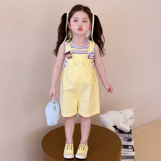 Tong Zhenai Children's Clothing Girls Courte courte Summer 2025 Nouveaux petits filles Sangle de t-shirt pour enfants Short Two-Piece Picture Color 120 (adapté à la hauteur 110-120cm)