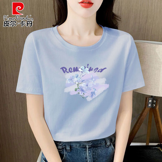 Pier Cardin High-End Combed Pure Cotton High-End White T-Shirt für Frauen kurzärmelige, lose modische Temperament Sommerkleidung 2025 Neue Top 6196 Weiß kurzärmelig M (Empfohlen 80-105jin [Jin gleich 0,5 kg]))