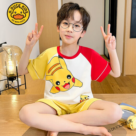
G.DUCKKIDS little yellow duck children's pajamas boy summer short-sleeved pure cotton thin style cat and mouse medium-sized big children cartoon boy home short-sleeved cover Z6625# Kulomi 170 size 10 [suggested height 105-115cm]