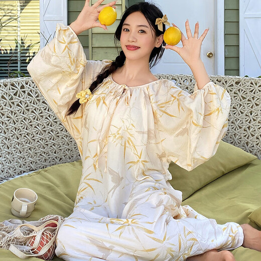 Yalu neuer süßer langärmeliger Nachthemd für Frauen, süße Pyjama für Frauen im Frühling und Herbst, Hauskleidung mit Brustpolster INS-Stil Am-13066 [mit Brustpolster] 2xl (140-160jin [Jin gleich 0,5 kg]))