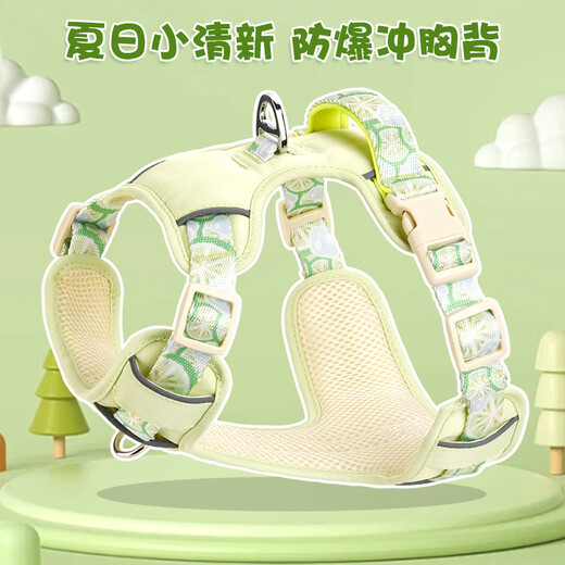 Dinko Dog Leash Summer Vest-Type Pet Harness Breathable Dog Leash Large, Medium and Small Dogs Corgi Bichon Go Out Green Single Harness XXS Bust 33-43 Approximately 5-11 Jin Jin equals 0.5 kg
