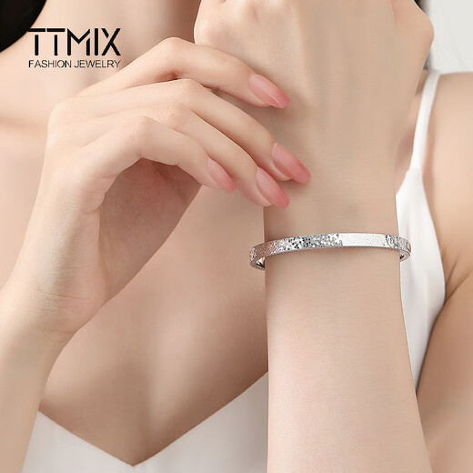 TTMIX pt950 platinum bracelet for women, crushed ice, sparkling platinum concubine bracelet, semi-solid bracelet, platinum 11.7-11.9g, inner diameter 54mm, width 4.0m