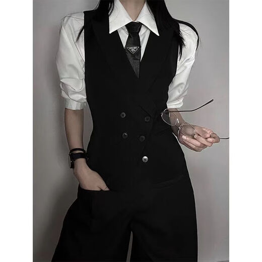 Xinguyao (Xinguyao) Anzug Weste Weste und Frauen neutraler Stil hübsches Senior British Waffenausschnitt Geschäft Schlanker Weste Anzug Casual Horse Clip Black Weste + weißes Hemd + schwarze Krawatte + schwarze Hosen l Vorschläge [105-125]
