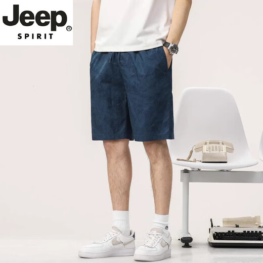 
JEEP SPIRIT light luxury high-end men's shorts for summer thin loose cotton printed beach casual five-point mid-pants men's new product 9215 Navy L [111-125Jin[Jin equals 0.5 kg]]