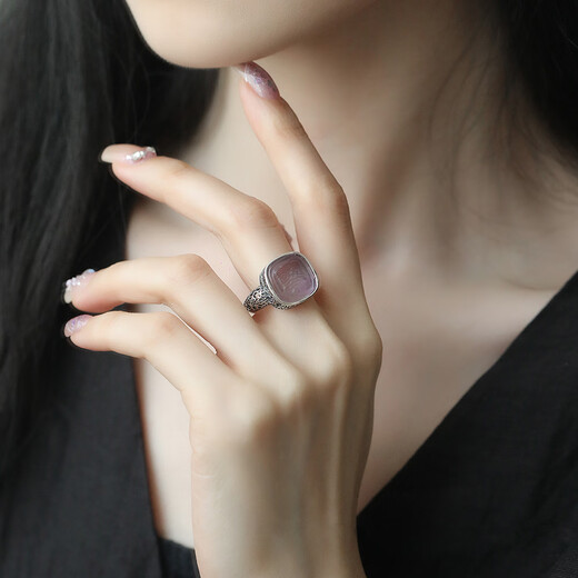 LIERUI S925 SILVER Square Jade Zakiram Ring für Frauen Nischendesign Sinn Sterling Silber Retro -Stil Amethyst Ring Zakiram Amethyst Ring