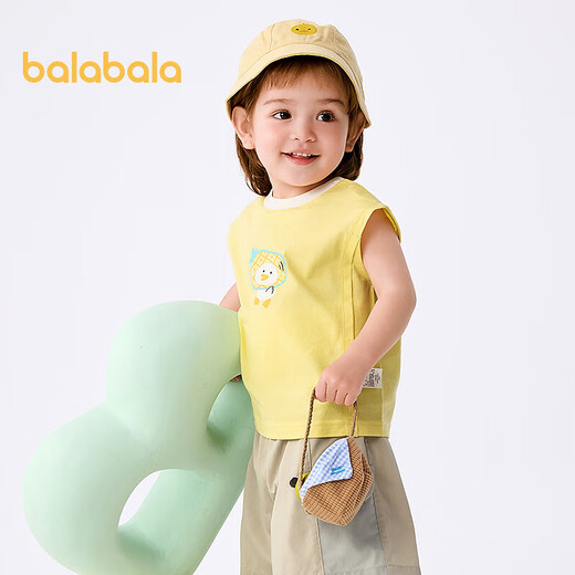 Balabala Baby жилет детского жилета для мальчиков и девочек лето 2025 г. Новый сладкий и модный хлопок удобный дышащая милая детская одежда светло -желтая 30005 100