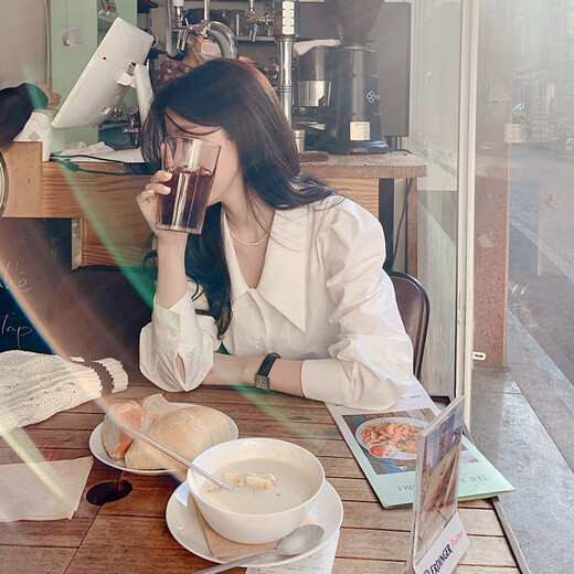 Plain brocade long-sleeved white shirt women's white shirt spring and summer high-end professional formal wear interview student commuter style white shirt lapel long-sleeved shirt white L recommended weight 110-130Jin Jin equals 0.5 kg