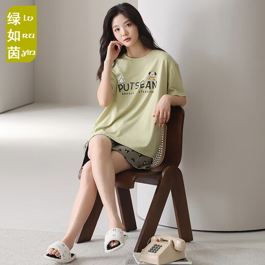 Green Modal summer thin pajamas women's short-sleeved shorts can be worn on the outside for simple two-piece suits for girls' home clothes QQB6630 women M