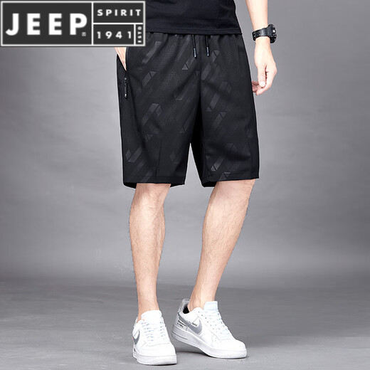 
JEEP SPIRIT five-point pants for men's summer ice silk thin style quick-drying breathable casual loose plus size sports shorts beach pants 7029 black M 80-100Jin [Jin equals 0.5 kg]