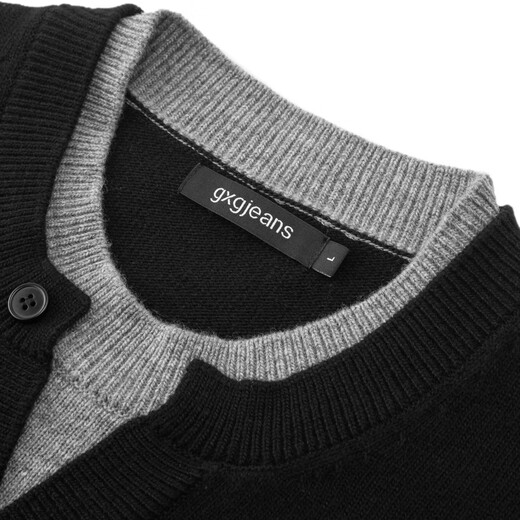 Gxg.Jeans Herrenpullover schwarzer gefälschter zweiteiliger halb-pallet-Freiloser 25-jähriges Frühling Neues Produkt Schwarz L (175)