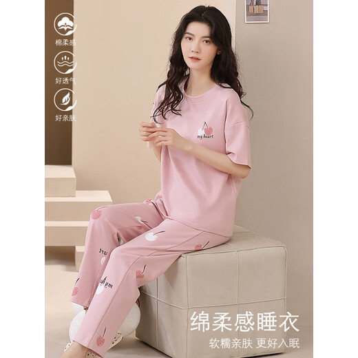 浪莎（LangSha）中老年妈妈睡衣女款夏季短袖长裤2025年新款卡通女士家居服套装薄 YD7371 3XL