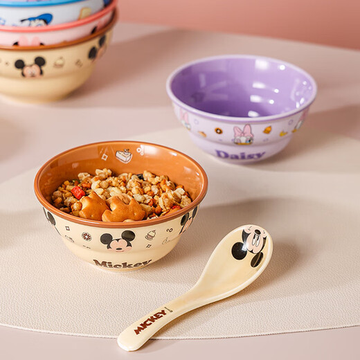 Disney ceramic rice bowl for children, cute girls, good-looking household noodle bowl, snack bowl, exquisite microwaveable thickened Minnie rice bowl