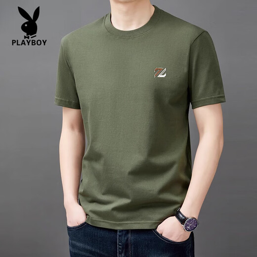 花花公子（PLAYBOY）纯棉短袖t恤男士夏季新薄款半袖上衣休闲潮流凉感t恤男装舒适 YS9921灰色 均码 105【90-110斤】