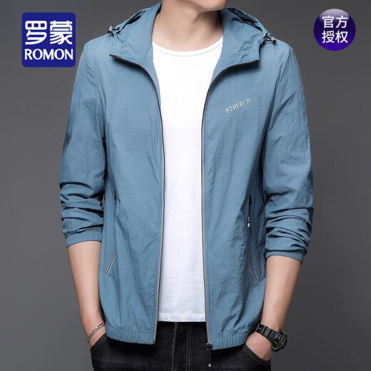 Romon (Romon) Sonnenschutzkleidung für den Sommer für Männer dünne Outdoor-Eisseide-Kapuze UV ​​Sonnenschutz Kleidung Trendy Hautmantel N9928 Mist Blue XL 180 135-150jin [Jin ist 0,5 kg]