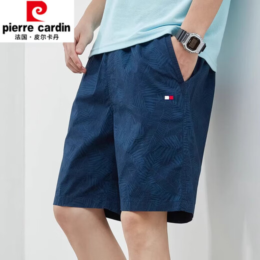 皮尔卡丹（pierre cardin）2025夏季男士休闲短裤纯棉运动休闲裤沙滩五分男直筒裤子 深蓝色9215 L 建议120-140斤