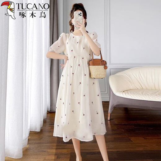 NOUVEAU COMME DE MATERNITÉE DE NOUVEAU WOODPECKER Vêtements d'été Fashionable Internet Célébrité Robe de maternité moyenne plus grande taille de maternité lâche Summer # 841 ROSE PUFFING SHANGES [SENSATION] XS [5-15Jin [Jin est égal à 0,5 kg]]]