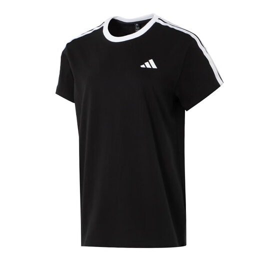 阿迪达斯 （adidas）女装运动套装25春季新款三条纹圆领短袖T恤直筒长裤运动裤 两件套 JY7612+JE1306 L