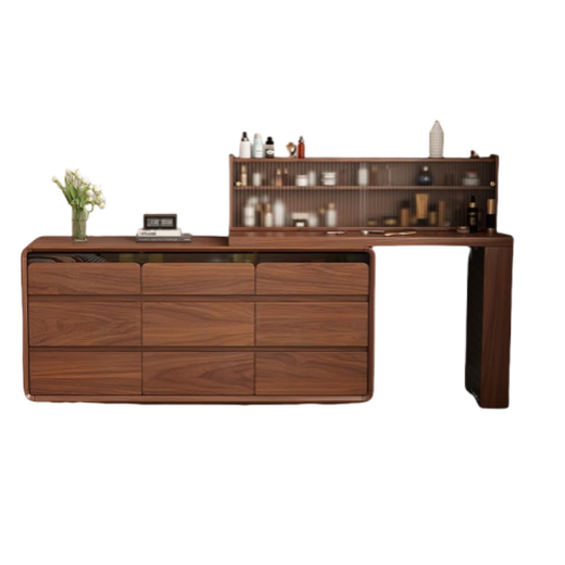 Zhixinmuwang solid wood dressing table and drawer cabinet integrated bedroom bedside cabinet simple dressing table walnut color dressing table