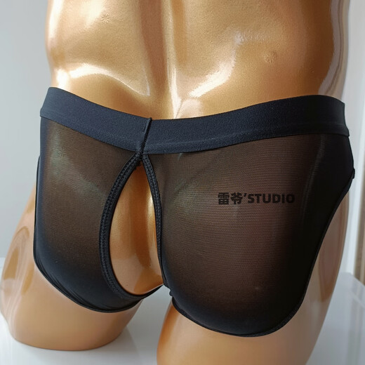 Lingrui Men's Sexy Crotchless Pants Revealing Buttocks Thong Single-layer Mesh Bikini Men's Breathable Translucent Underwear Lei Ye's Black (Back Open) One Size (115-154Jin Jin is equal to 0.5kg)