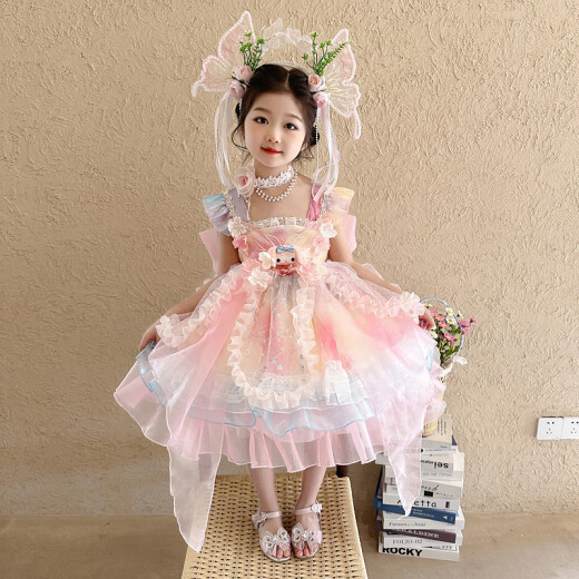 蚁派女童洛丽塔吊带裙2025新款儿童美乐蒂甜美连衣裙生日礼服蓬蓬纱裙 粉红色(6628美乐蒂吊带裙+裙撑) 140 建议7-8岁 (身高135左右)
