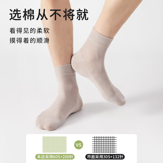 猫人男士袜子夏季薄款纯色棉袜7A吸汗休闲短袜网眼透气中筒袜 黑色+浅灰+水蓝+卡其+白色 共 5双 均码