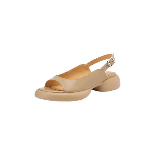 YRC Yierkang es muy hermoso ~ 2025 Sandalias versátiles informales de verano para mujeres Buces de pescado de color abierto Cake de esponja de pie a mitad y liviano Beige 35
