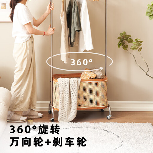 
Original solid wood coat rack cherry wood rattan hanger bedroom storage rack movable L9221