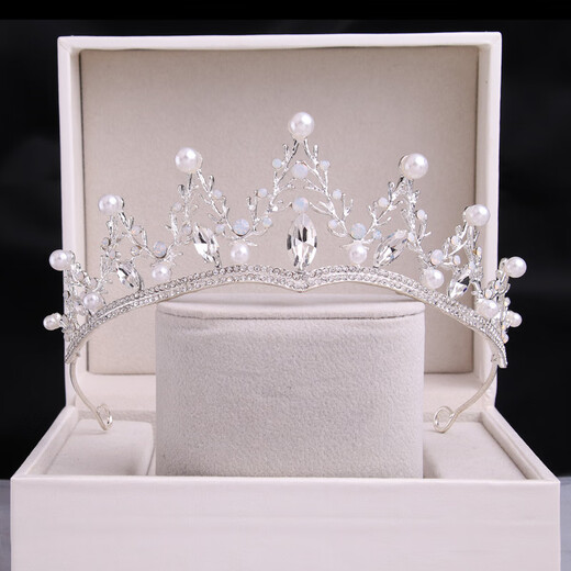 ShiJUN's birthday crown tiara girl's bride 2025 new style wedding dress accessories 18-year-old wedding crown hair crown -09 gold gift box + double-layer hair comb veil