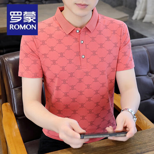 罗蒙（ROMON）男士短袖t恤纯棉修身时尚体桖纯棉夏季潮流条纹Polo衫新款夏装 W7029藏青色 XL 120-135斤