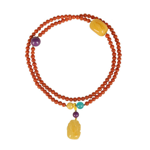 OUCERNY South Red Agate Bracelet Liangshan Wasi Natural Buddha Beads Full Flesh Persimmon Red Multi-Purpose Multi-circle Bracelet with Beeswax Pixiu