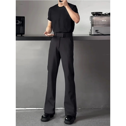 
7 best products casual pants for men, summer thin scimitar loose draping large size micro-flare suit pants straight ice silk pants men SBXS-C911 black L (belt not included)